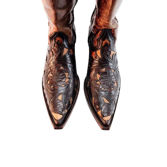 VTG Old Gringo Boot Star Cowboy Boots Mens 10D Hand Tooled Floral Filigree Rare main image 7